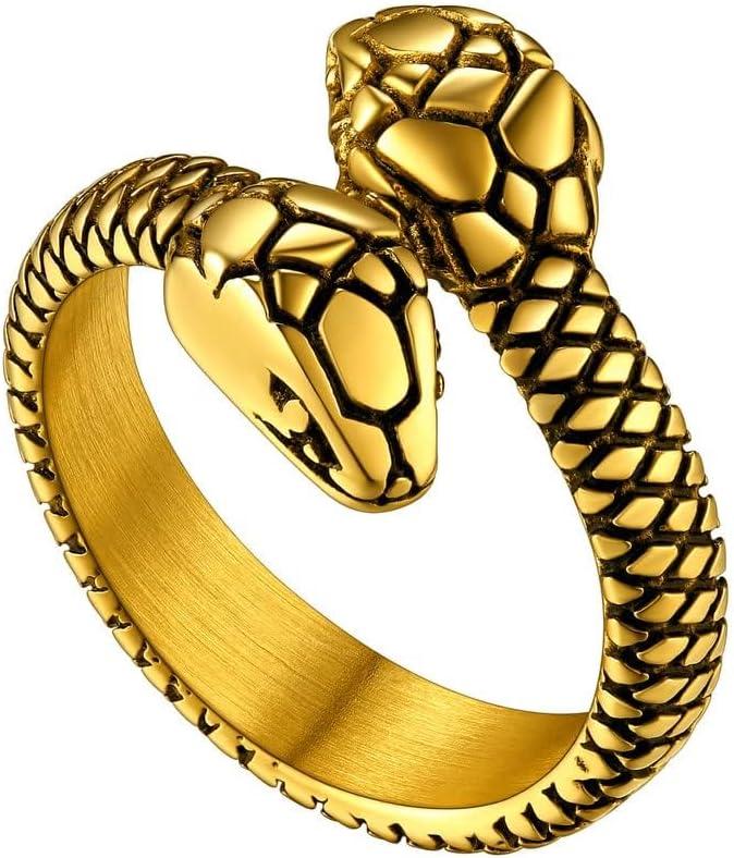 imageChainsHouse Men Women Stainless Steel18K Gold PlatedBlack Snake Ring Retro Punk Gothic Jewelry Antique Octopus Serpent Reptile Rings with Gift Box02TwoheadedGold