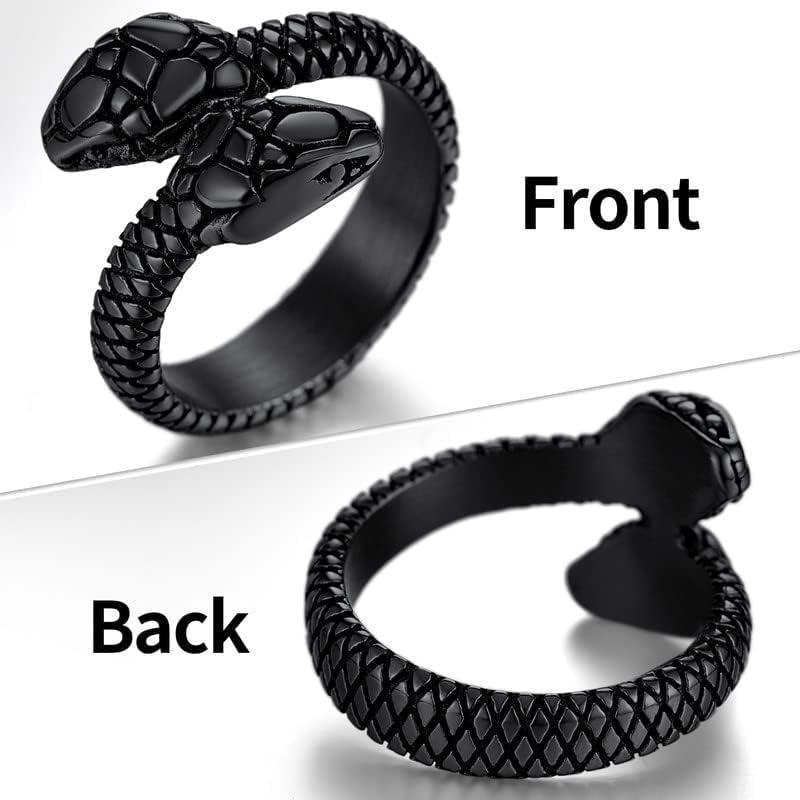imageChainsHouse Men Women Stainless Steel18K Gold PlatedBlack Snake Ring Retro Punk Gothic Jewelry Antique Octopus Serpent Reptile Rings with Gift Box02TwoheadedBlack