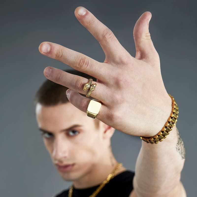 imageChainsHouse Men Women Stainless Steel18K Gold PlatedBlack Snake Ring Retro Punk Gothic Jewelry Antique Octopus Serpent Reptile Rings with Gift Box02TwoheadedGold