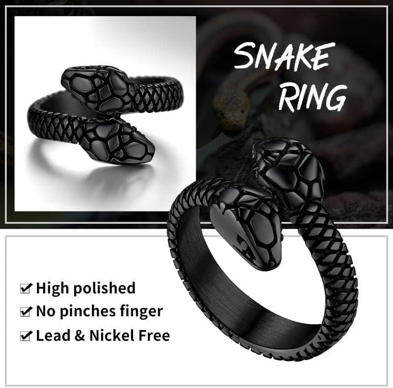 imageChainsHouse Men Women Stainless Steel18K Gold PlatedBlack Snake Ring Retro Punk Gothic Jewelry Antique Octopus Serpent Reptile Rings with Gift Box02TwoheadedBlack
