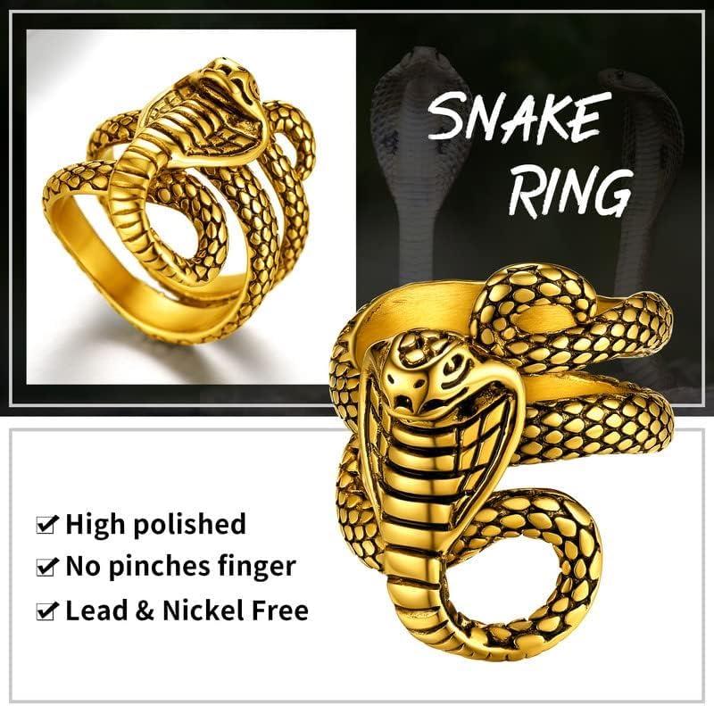 imageChainsHouse Men Women Stainless Steel18K Gold PlatedBlack Snake Ring Retro Punk Gothic Jewelry Antique Octopus Serpent Reptile Rings with Gift Box03CobraGold