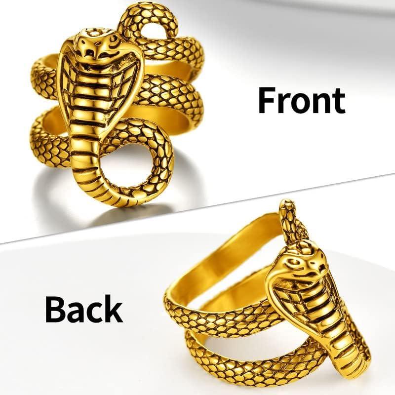 imageChainsHouse Men Women Stainless Steel18K Gold PlatedBlack Snake Ring Retro Punk Gothic Jewelry Antique Octopus Serpent Reptile Rings with Gift Box03CobraGold