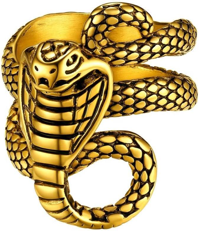 imageChainsHouse Men Women Stainless Steel18K Gold PlatedBlack Snake Ring Retro Punk Gothic Jewelry Antique Octopus Serpent Reptile Rings with Gift Box03CobraGold