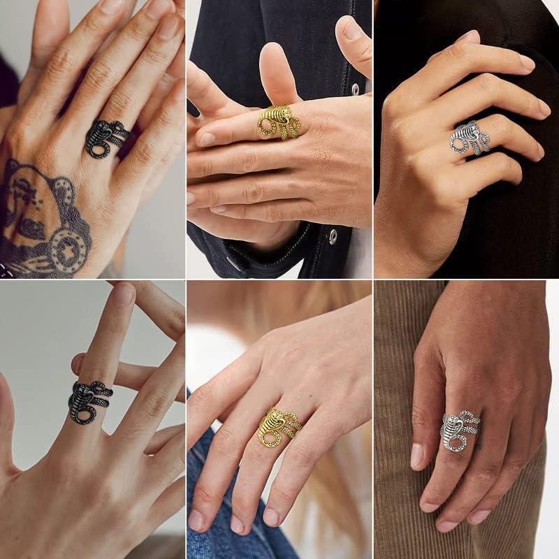 imageChainsHouse Men Women Stainless Steel18K Gold PlatedBlack Snake Ring Retro Punk Gothic Jewelry Antique Octopus Serpent Reptile Rings with Gift Box03CobraGold