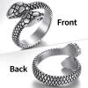 ChainsHouse Men Women Stainless Steel/18K Gold Plated/Black Snake Ring, Retro Punk Gothic Jewelry Antique Octopus Serpent Reptile Rings (with Gift Box)(02-Two-headed-Steel)
