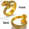 ChainsHouse Men Women Stainless Steel/18K Gold Plated/Black Snake Ring, Retro Punk Gothic Jewelry Antique Octopus Serpent Reptile Rings (with Gift Box)(02-Two-headed-Gold)