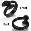 ChainsHouse Men Women Stainless Steel/18K Gold Plated/Black Snake Ring, Retro Punk Gothic Jewelry Antique Octopus Serpent Reptile Rings (with Gift Box)(02-Two-headed-Black)