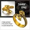 ChainsHouse Men Women Stainless Steel/18K Gold Plated/Black Snake Ring, Retro Punk Gothic Jewelry Antique Octopus Serpent Reptile Rings (with Gift Box)(02-Two-headed-Gold)