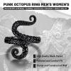 ChainsHouse Men Women Stainless Steel/18K Gold Plated/Black Snake Ring, Retro Punk Gothic Jewelry Antique Octopus Serpent Reptile Rings (with Gift Box)(04-Octopus-2 Whiskers-Black)