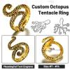 ChainsHouse Men Women Stainless Steel/18K Gold Plated/Black Snake Ring, Retro Punk Gothic Jewelry Antique Octopus Serpent Reptile Rings (with Gift Box)(04-Octopus-2 Whiskers-Gold)