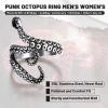 ChainsHouse Men Women Stainless Steel/18K Gold Plated/Black Snake Ring, Retro Punk Gothic Jewelry Antique Octopus Serpent Reptile Rings (with Gift Box)(05-Octopus-3 Whiskers-Steel)