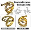 ChainsHouse Men Women Stainless Steel/18K Gold Plated/Black Snake Ring, Retro Punk Gothic Jewelry Antique Octopus Serpent Reptile Rings (with Gift Box)(05-Octopus-3 Whiskers-Gold)