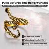 ChainsHouse Men Women Stainless Steel/18K Gold Plated/Black Snake Ring, Retro Punk Gothic Jewelry Antique Octopus Serpent Reptile Rings (with Gift Box)(05-Octopus-3 Whiskers-Gold)