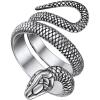 ChainsHouse Men Women Stainless Steel/18K Gold Plated/Black Snake Ring, Retro Punk Gothic Jewelry Antique Octopus Serpent Reptile Rings (with Gift Box)(01-Snake-Steel)