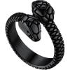ChainsHouse Men Women Stainless Steel/18K Gold Plated/Black Snake Ring, Retro Punk Gothic Jewelry Antique Octopus Serpent Reptile Rings (with Gift Box)(02-Two-headed-Black)