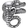 ChainsHouse Men Women Stainless Steel/18K Gold Plated/Black Snake Ring, Retro Punk Gothic Jewelry Antique Octopus Serpent Reptile Rings (with Gift Box)(03-Cobra-Steel)