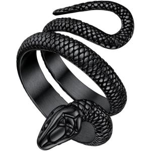 ChainsHouse Men Women Stainless Steel/18K Gold Plated/Black Snake Ring, Retro Punk Gothic Jewelry Antique Octopus Serpent Reptile Rings (with Gift Box)(01-Snake-Black)