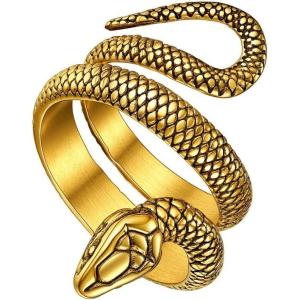 ChainsHouse Men Women Stainless Steel/18K Gold Plated/Black Snake Ring, Retro Punk Gothic Jewelry Antique Octopus Serpent Reptile Rings (with Gift Box)(01-Snake-Gold)