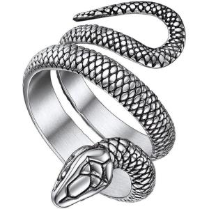 ChainsHouse Men Women Stainless Steel/18K Gold Plated/Black Snake Ring, Retro Punk Gothic Jewelry Antique Octopus Serpent Reptile Rings (with Gift Box)(01-Snake-Steel)