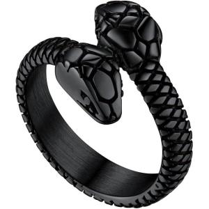 ChainsHouse Men Women Stainless Steel/18K Gold Plated/Black Snake Ring, Retro Punk Gothic Jewelry Antique Octopus Serpent Reptile Rings (with Gift Box)(02-Two-headed-Black)