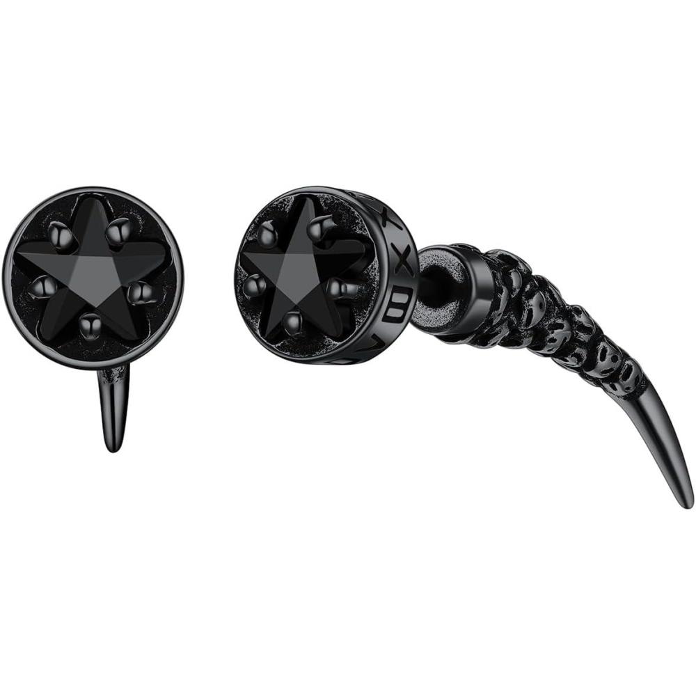 imageChainsHouse Mens Punk Chain Earrings with RedBlack Cubic Zirconia Studs Stainless Steel Hypoallergenic Drop Earrings for Men Hip Hop Street Style Jewelryd Black CZBlack Fang Stud