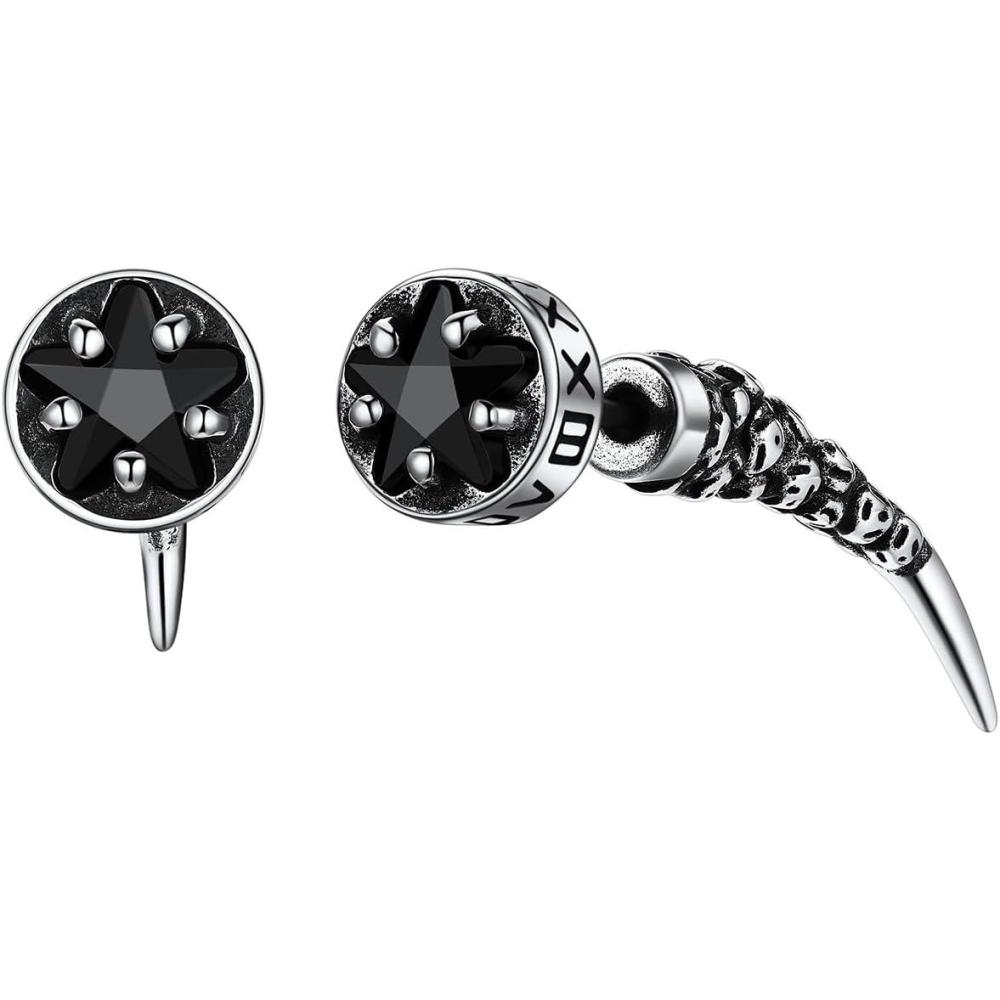 imageChainsHouse Mens Punk Chain Earrings with RedBlack Cubic Zirconia Studs Stainless Steel Hypoallergenic Drop Earrings for Men Hip Hop Street Style Jewelryb Black CZSteel Fang Stud