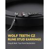 ChainsHouse Men’s Punk Chain Earrings with Red/Black Cubic Zirconia Studs, Stainless Steel Hypoallergenic Drop Earrings for Men, Hip Hop Street Style Jewelry(a. Red CZ-Steel Fang Stud)