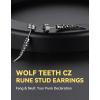 ChainsHouse Men’s Punk Chain Earrings with Red/Black Cubic Zirconia Studs, Stainless Steel Hypoallergenic Drop Earrings for Men, Hip Hop Street Style Jewelry(b. Black CZ-Steel Fang Stud)