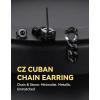 ChainsHouse Men’s Punk Chain Earrings with Red/Black Cubic Zirconia Studs, Stainless Steel Hypoallergenic Drop Earrings for Men, Hip Hop Street Style Jewelry(h Black CZ – Black Chain)