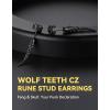 ChainsHouse Men’s Punk Chain Earrings with Red/Black Cubic Zirconia Studs, Stainless Steel Hypoallergenic Drop Earrings for Men, Hip Hop Street Style Jewelry(d. Black CZ-Black Fang Stud)