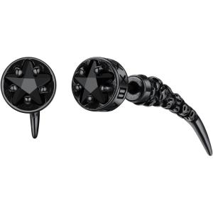 ChainsHouse Men’s Punk Chain Earrings with Red/Black Cubic Zirconia Studs, Stainless Steel Hypoallergenic Drop Earrings for Men, Hip Hop Street Style Jewelry(d. Black CZ-Black Fang Stud)
