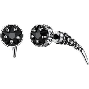 ChainsHouse Men’s Punk Chain Earrings with Red/Black Cubic Zirconia Studs, Stainless Steel Hypoallergenic Drop Earrings for Men, Hip Hop Street Style Jewelry(b. Black CZ-Steel Fang Stud)