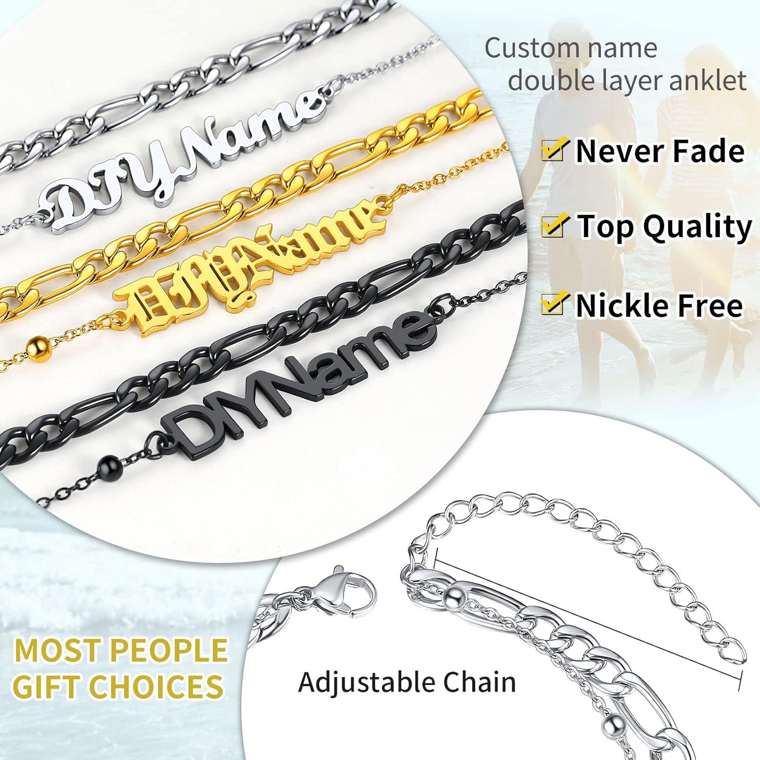 imageChainsHouse Double Layer Anklet Bracelet for WomenAdjustable Chain Anklets Stackable Dainty AnkletsStainless SteelGold PlatedBlack Ankle Jewelry GiftsASilverFigaro Chain