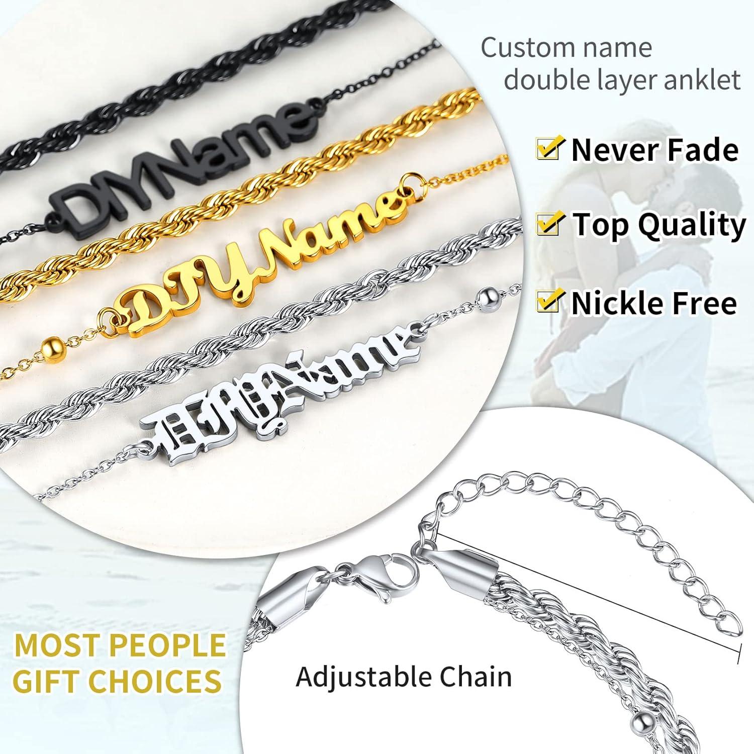 imageChainsHouse Double Layer Anklet Bracelet for WomenAdjustable Chain Anklets Stackable Dainty AnkletsStainless SteelGold PlatedBlack Ankle Jewelry GiftsASilverRope Chain