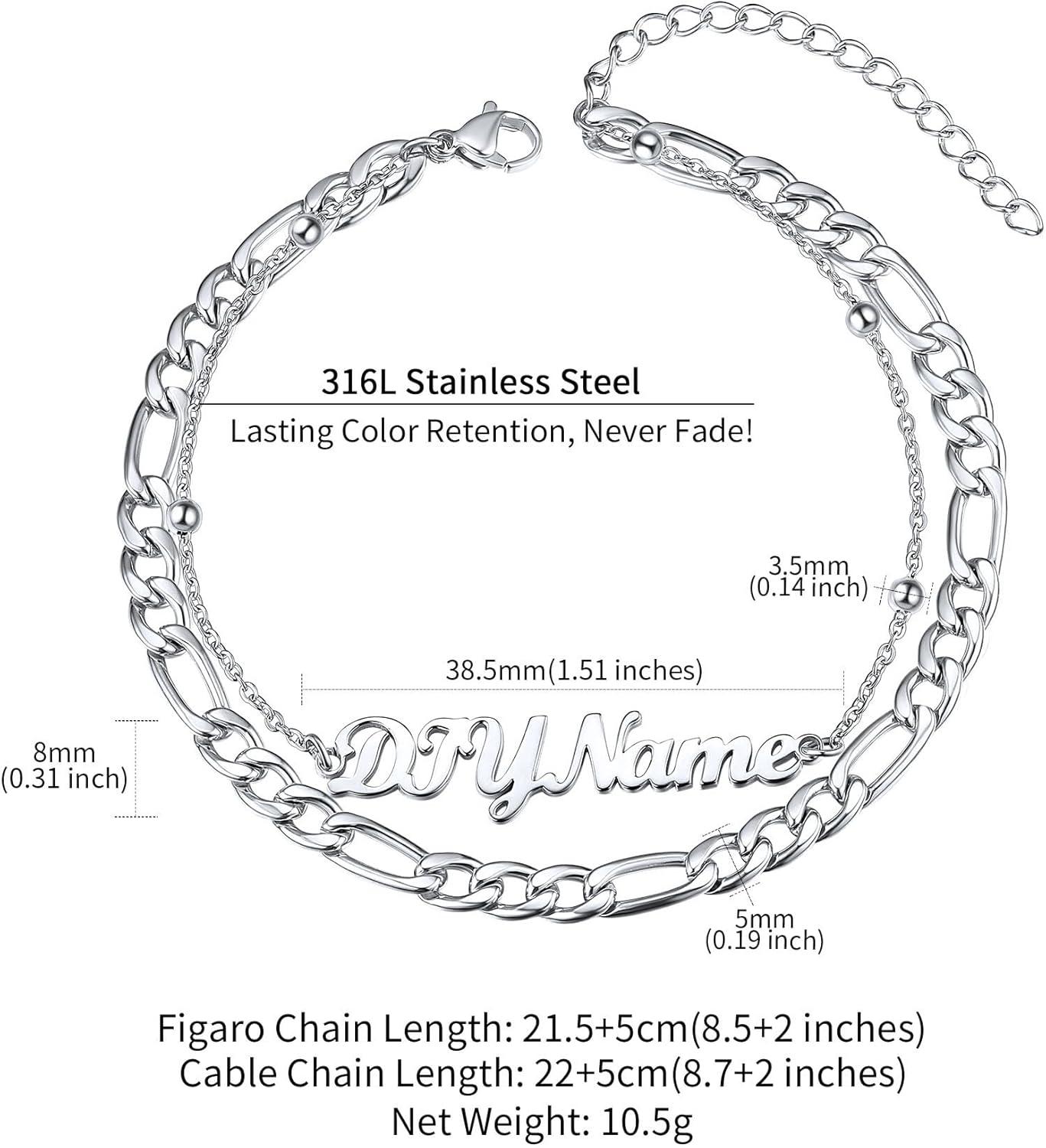 imageChainsHouse Double Layer Anklet Bracelet for WomenAdjustable Chain Anklets Stackable Dainty AnkletsStainless SteelGold PlatedBlack Ankle Jewelry GiftsASilverFigaro Chain