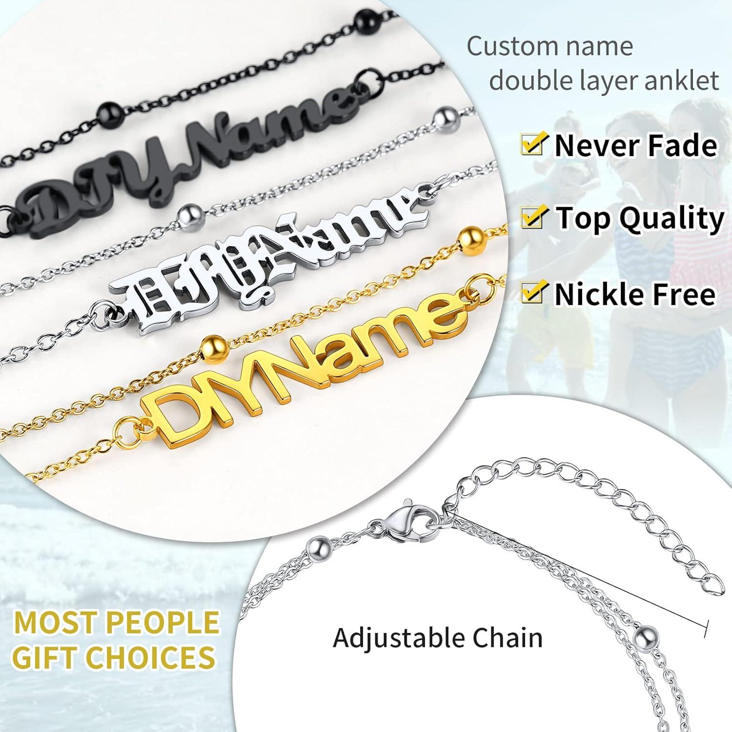 imageChainsHouse Double Layer Anklet Bracelet for WomenAdjustable Chain Anklets Stackable Dainty AnkletsStainless SteelGold PlatedBlack Ankle Jewelry GiftsASilverBead Chain