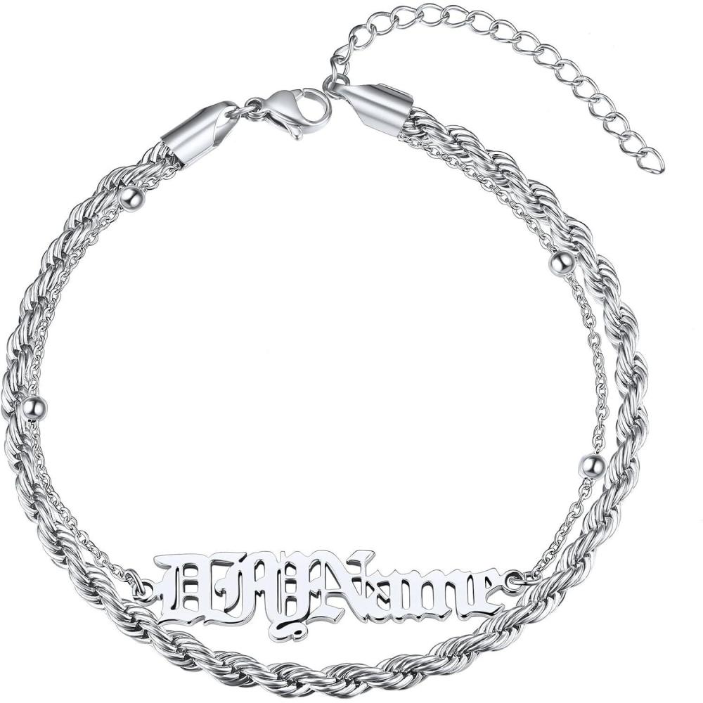 imageChainsHouse Double Layer Anklet Bracelet for WomenAdjustable Chain Anklets Stackable Dainty AnkletsStainless SteelGold PlatedBlack Ankle Jewelry GiftsASilverRope Chain