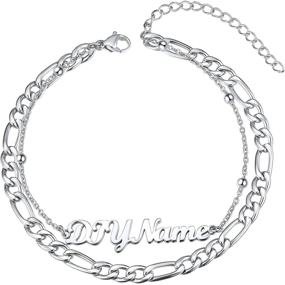 imageChainsHouse Double Layer Anklet Bracelet for WomenAdjustable Chain Anklets Stackable Dainty AnkletsStainless SteelGold PlatedBlack Ankle Jewelry GiftsASilverFigaro Chain