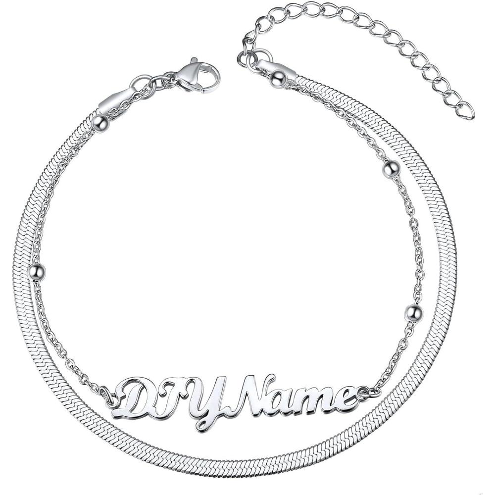imageChainsHouse Double Layer Anklet Bracelet for WomenAdjustable Chain Anklets Stackable Dainty AnkletsStainless SteelGold PlatedBlack Ankle Jewelry GiftsASilverSnake Chain
