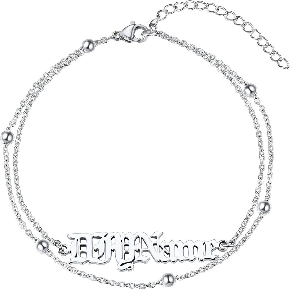 imageChainsHouse Double Layer Anklet Bracelet for WomenAdjustable Chain Anklets Stackable Dainty AnkletsStainless SteelGold PlatedBlack Ankle Jewelry GiftsASilverBead Chain