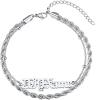 ChainsHouse Double Layer Anklet Bracelet for Women,Adjustable Chain Anklets Stackable Dainty Anklets,Stainless Steel/Gold Plated/Black Ankle Jewelry Gifts(A-Silver-Rope Chain)