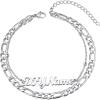 ChainsHouse Double Layer Anklet Bracelet for Women,Adjustable Chain Anklets Stackable Dainty Anklets,Stainless Steel/Gold Plated/Black Ankle Jewelry Gifts(A-Silver-Figaro Chain)