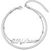 ChainsHouse Double Layer Anklet Bracelet for Women,Adjustable Chain Anklets Stackable Dainty Anklets,Stainless Steel/Gold Plated/Black Ankle Jewelry Gifts(A-Silver-Snake Chain)