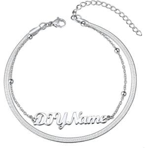ChainsHouse Double Layer Anklet Bracelet for Women,Adjustable Chain Anklets Stackable Dainty Anklets,Stainless Steel/Gold Plated/Black Ankle Jewelry Gifts(A-Silver-Snake Chain)