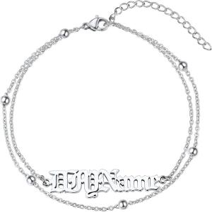 ChainsHouse Double Layer Anklet Bracelet for Women,Adjustable Chain Anklets Stackable Dainty Anklets,Stainless Steel/Gold Plated/Black Ankle Jewelry Gifts(A-Silver-Bead Chain)
