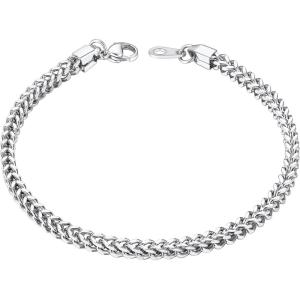 ChainsHouse 3MM Chain Link Bracelet Stainless Steel Flat Franco Curb Bracelet for Men, 8.3 inch