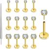 PunkTracker 13Pcs 20G/18G/16G Flat Back Earrings Stud 316L Surgical Stainless Steel Threadless Push in Nose Stud Tragus Helix Lip Medusa Piercing Jewelry(Gold  18G)