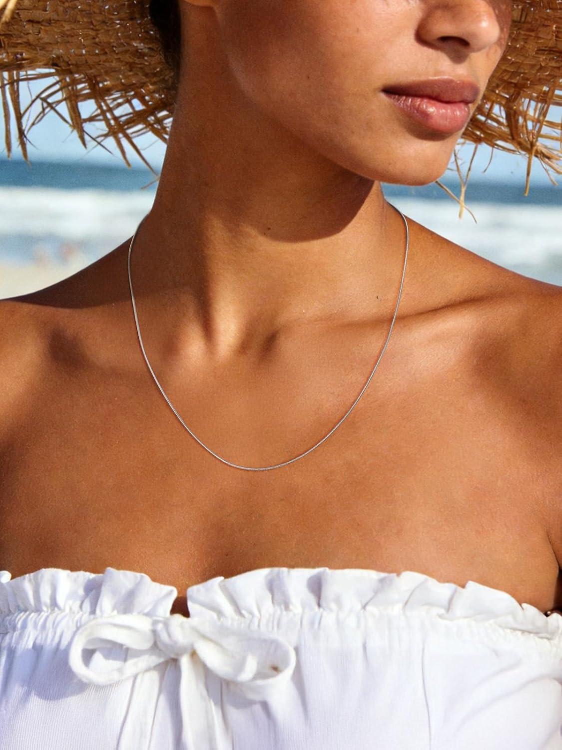 imageChainsHouse Snake Chain Necklace for Women 12mm 1430 Adjustable with 5cm Extender for Pendants Lockets Rose GoldStainless SteelBlack14K Gold Hypoallergenic Dainty Jewelry GiftI 1MMSilver