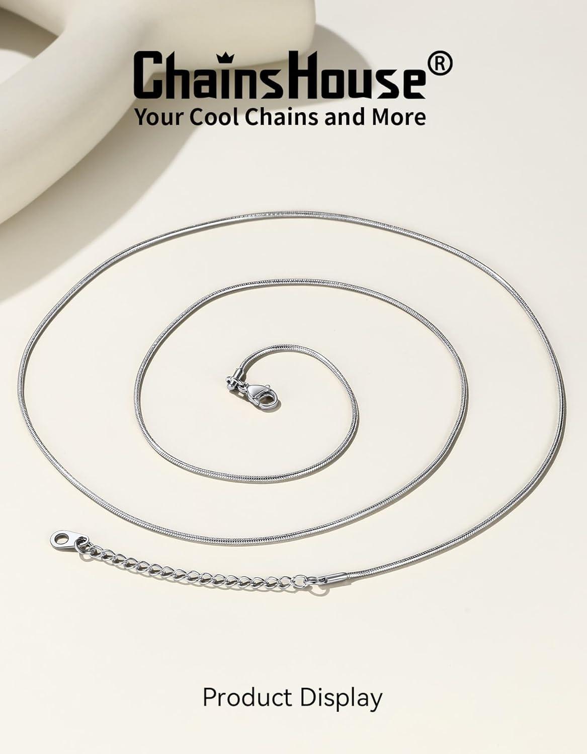 imageChainsHouse Snake Chain Necklace for Women 12mm 1430 Adjustable with 5cm Extender for Pendants Lockets Rose GoldStainless SteelBlack14K Gold Hypoallergenic Dainty Jewelry GiftJ 12MMSilver
