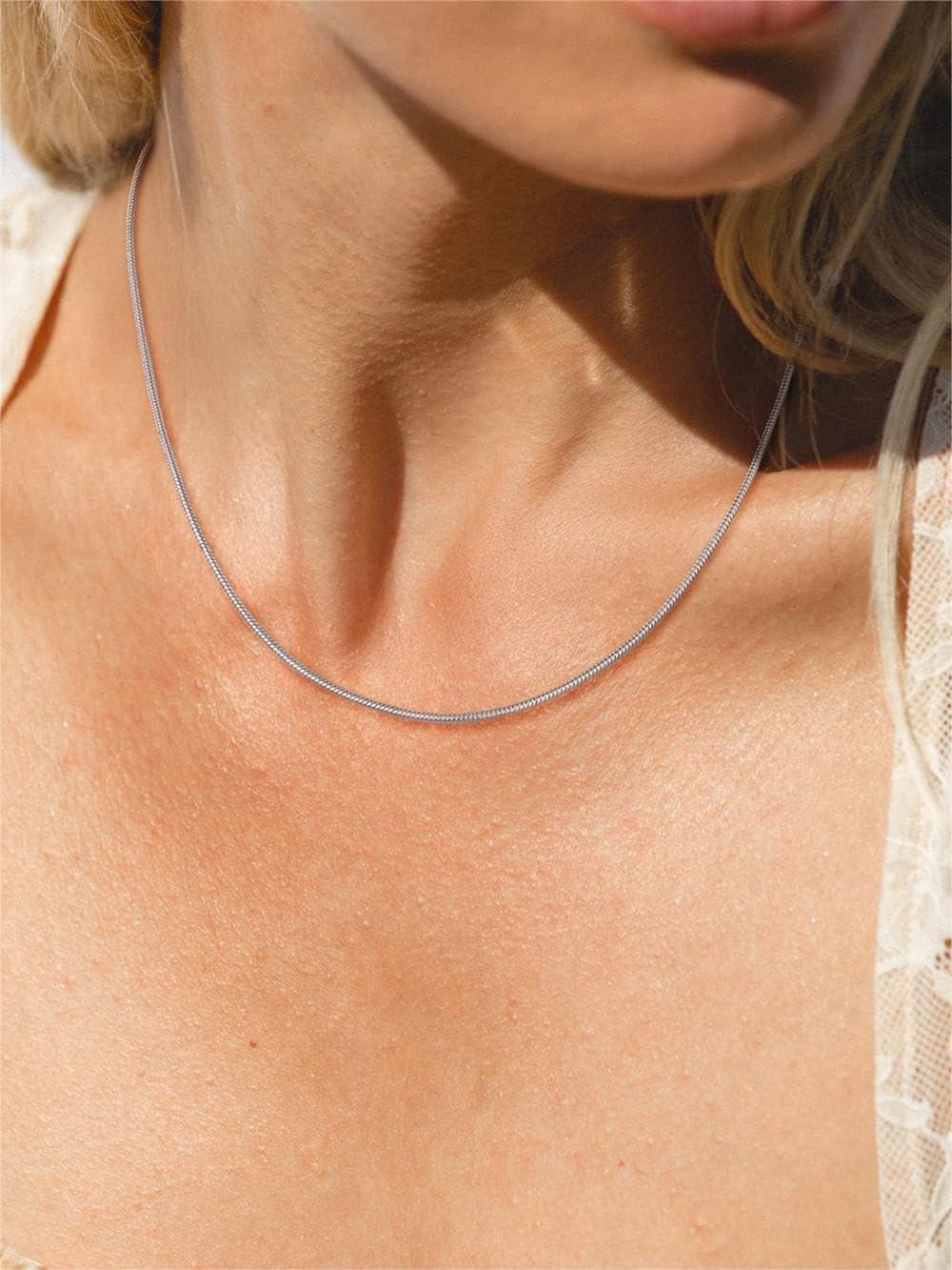 imageChainsHouse Snake Chain Necklace for Women 12mm 1430 Adjustable with 5cm Extender for Pendants Lockets Rose GoldStainless SteelBlack14K Gold Hypoallergenic Dainty Jewelry GiftK 15MMSilver
